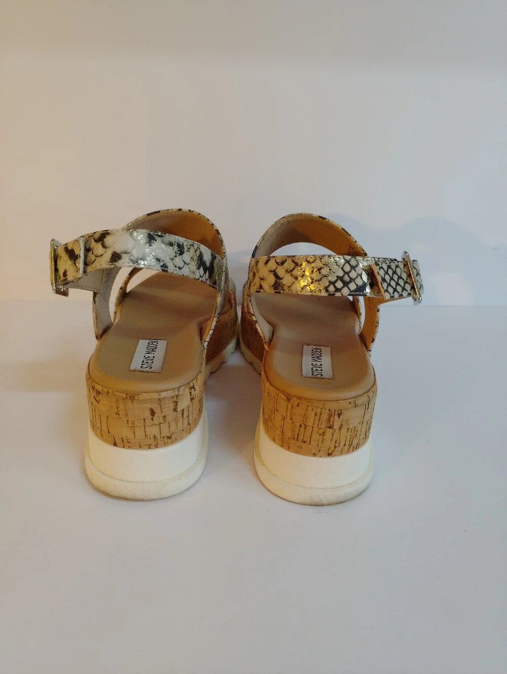 Steve Madden Metallic Snake-Print Wedge Sandals in Gold and Black